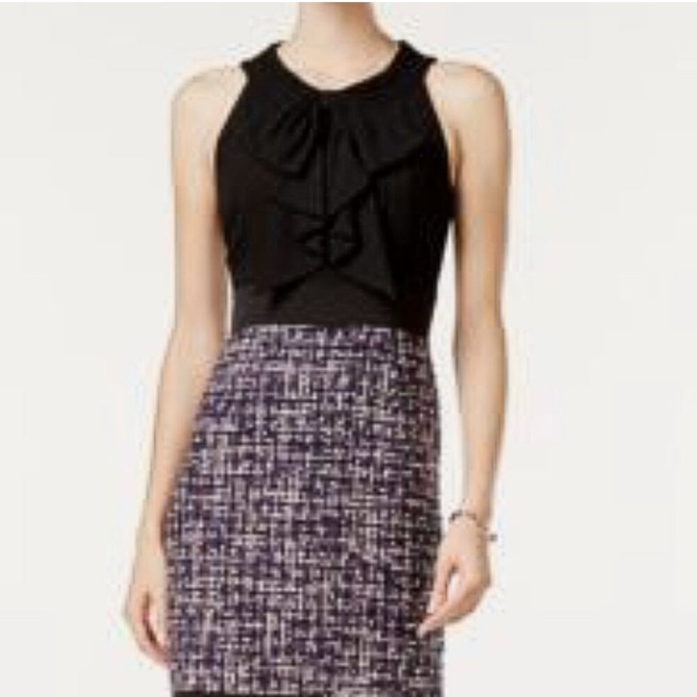NWT Anne Klein Women’s Black Bow Plum Wine Multi Color Tweed Dress Size 2